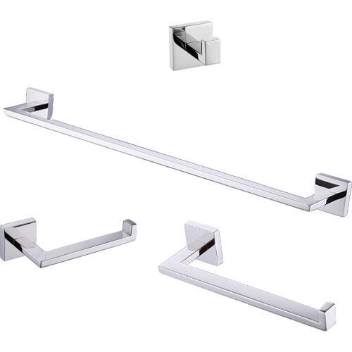 Leyden Bath Hardware Sets Chrome 304 Stainless Steel Towel Ring Toilet Paper Holder Clothes Wall Hook 4pcs Bathroom Accessories