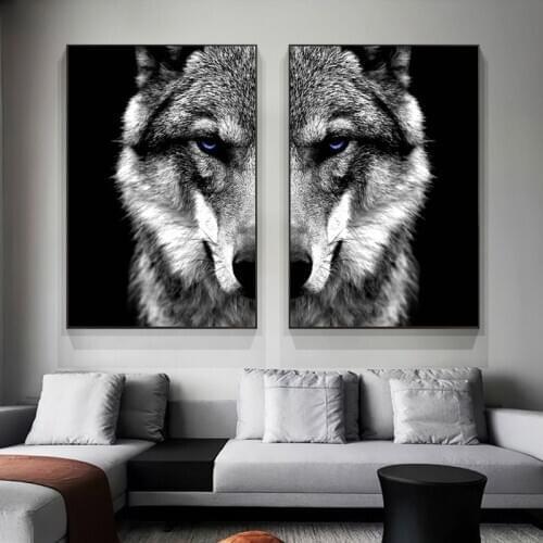 Wall Art Picture Wolf Head Animal Poster Nordic Style Black White Canvas Print Painting Scandinavian Modern Home Room Decoration