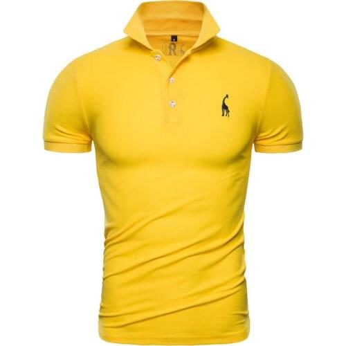 Deer embroidery Cotton polo shirts men Business Solid color Casual summer Short sleeve polo shirt men Brand Giraffe tops man