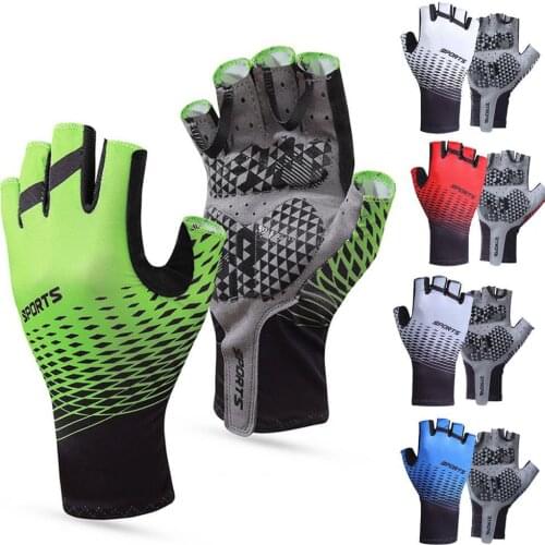 Lycra Men Universal Thick Anti-slip Half Finger Shock-absorbing Gloves Mittens for Gym Breathable Climbing Wear-resistant Gloves