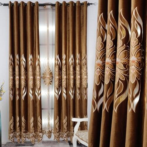 Luxury European-style Hollow Embroidered Curtains for Villas Finished Semi-blackout Curtains for Living Dining Room Bedroom