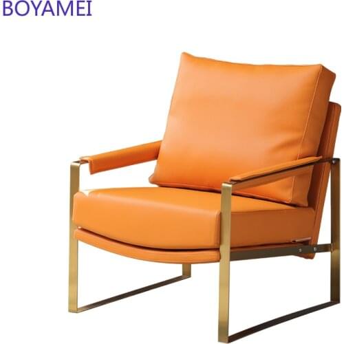 Customized Nordic luxury single sofa chair minimalist stainless steel leather chair living room modern leisure chair