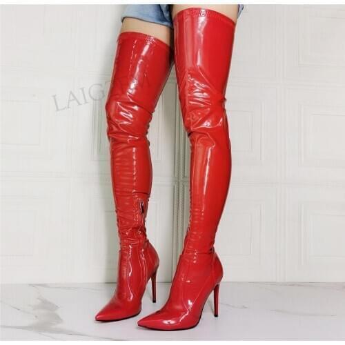 SEIIHEM Women Thigh High Boots Stretchy High Heels Side Zip Over Knee Boots Cosplay Crossdress Shoes Woman Big Size 36 43 44 47