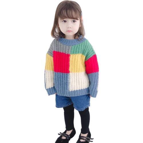 Family Sweaters Matching Mommy And Me Clothes Color Stitching Sweater Mother Daughter Clothes Loose Knitting Family Look