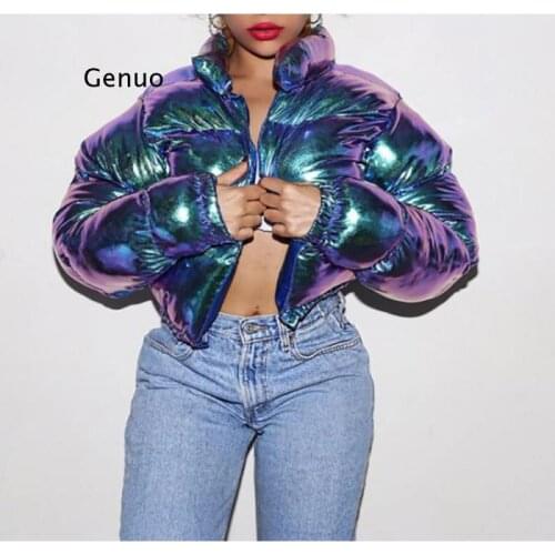 Warm Thick Coat Winter Patent Leather Bubble Coat Women Zipper Waterproof Latex Puffer Jacket Woman Plus Size S-2Xl Parkas