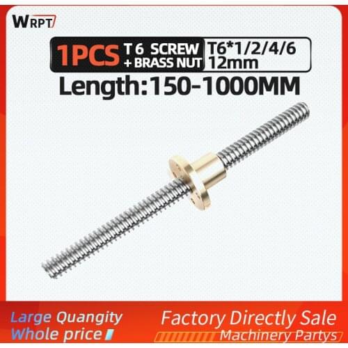 CNC 3D printer 1PCS T6 trapezoidal rod lead screw thread 6mm lead 1/2/4/6/12mm with brass nut, L = 150MM-1000MM
