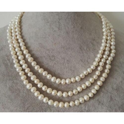 Unique Pearls jewellery Store Cultued 6-7MM White Freshwater Pearl Necklace 100inches Perfect Women Long Pearl Jewelry Gift