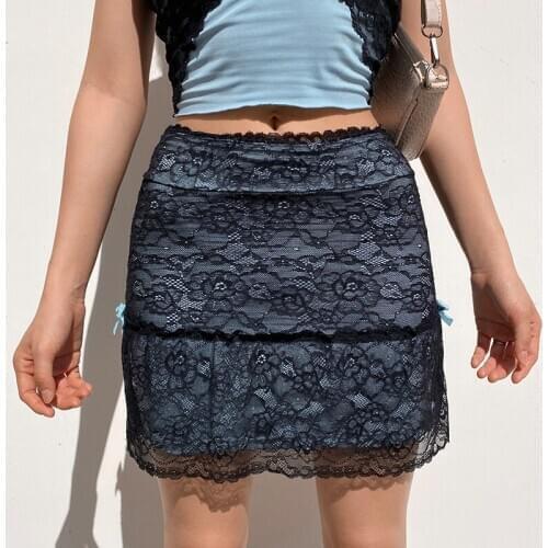 Patchwork Lace Gothic Skirt Women Punk Style Dark Academia Aesthetic Vintage Streetwear Goth Mini Skirts