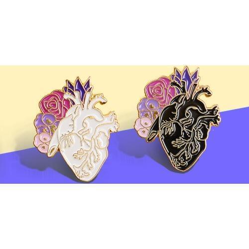 Organ Heart Collection Enamel Pin flower heart human body art black white Heart Rose Brooch Bag Lapel Pin Badge Jewelry Gift