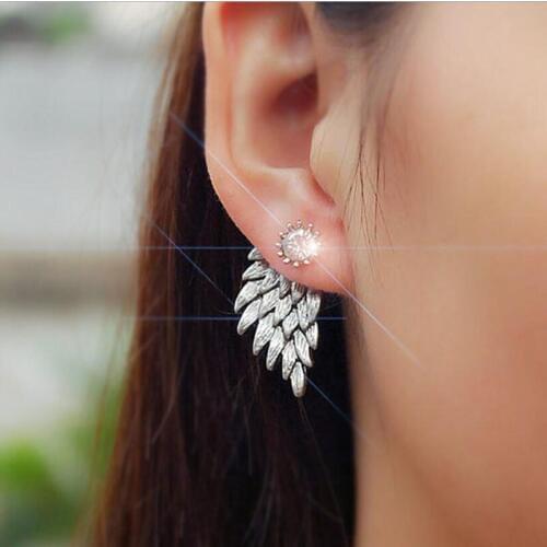 Vintage Style Metal Angel Wings Stud Earrings Women Crystal Rhinestone Fashion Vintage Jewelry Accessory