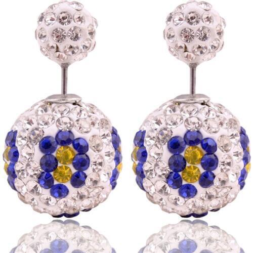 New Arrival Printing Flowers Rhinestone Crystal Double Sides Big Pearl Earrings Cute Crystal Ball Beads Stud Earrings For Women