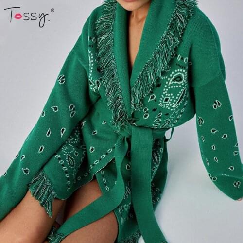 Tossy 2021 Cashmere Knit Cardigan Sweater Casual Women Oversized Jumper Top Knitwear Loose Paisley Tassel Coat Autumn New Jacket