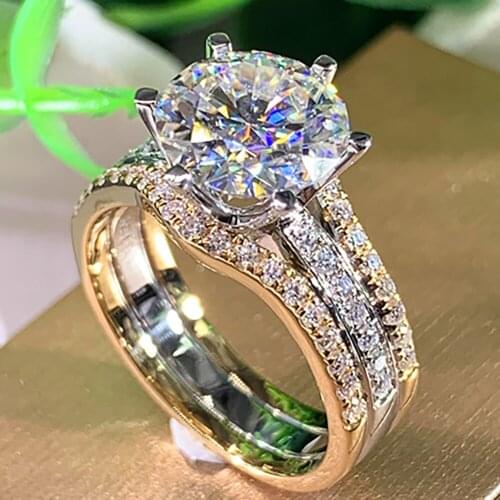 14K Au585 Yellow Gold Women Wedding Party Engagement Ring 1 2 3 4 5 Carat Round Moissanite Diamond Ring Bridal Sets Crown Trendy