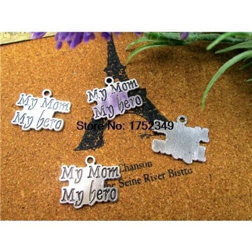 15pcs--Antique Tibetan Silver My Mom My Hero charm pendants 25x20mm