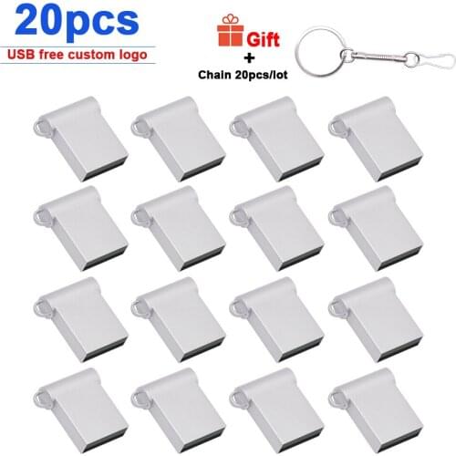 20pcs/lot Waterproof Metal Silver 2.0 usb flash drive 64gb pen drive 16GB 8GB 4GB pendrive with u disk memory disk free logo