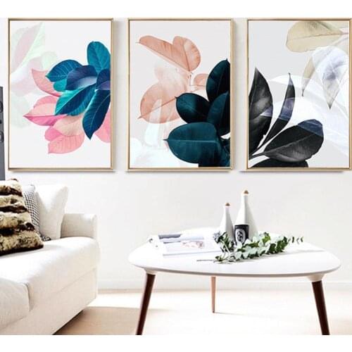 3pcs Creative Colorful Leaf Wall Art Canvas Painting For Living Room Nordic Posters And Prints Wall Pictures