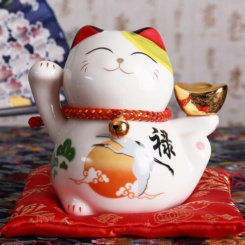 4 inch Ceramic Maneki Neko Figurine Lucky Cat Money Box Fortune Cat Ornament Piggy Bank Feng Shui Business Gift
