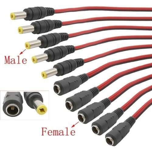 5.5x2.1mm DC Power Pigtail Cable Connector 27CM 12V DC Power Male Plug & Female Jack Cable Adapter for CCTV Security Camera