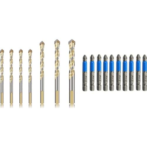 7 Pcs Drill Bit Set with Storage Case & 10 Pcs Magnetic Hex Anti Slip Phillips Screw Head Screwdriver Bits