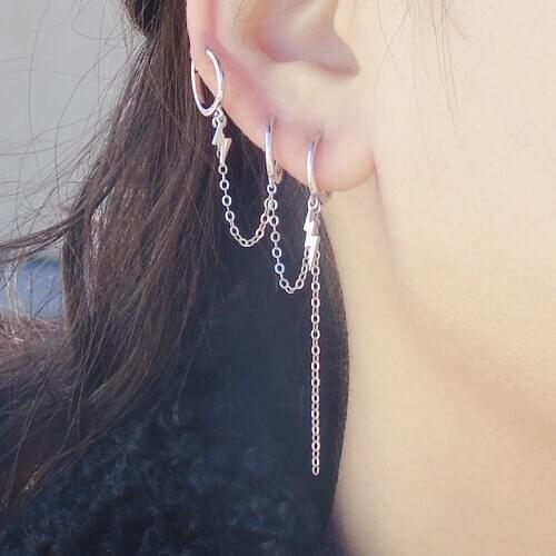 925 sterling silver earring Siamese design 2/3/4 pierced lightning ears chain ear bone ear buckle personality girl woman ear jew