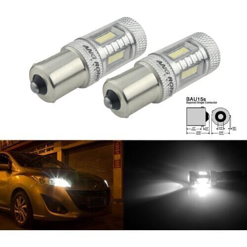ANGRONG 2pcs 581 BAU15S PY21W 15 SMD LED White Tail Turn Signal Light Bulbs 12V(CA315)