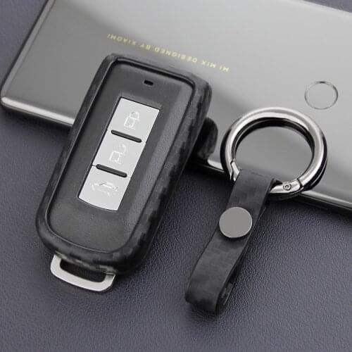 NEW For Mitsubishi Outlander Jin Xuan Ou Matte Black Carbon Fiber Key Case Outlander Sport ASX Lancer Car Key Case Buckle