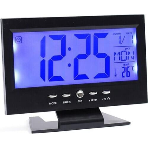 LCD Digital Alarm Clock Snooze Calendar Temperature Display Sound-Activated Clock Multifunction Voice-Activated Induction Clock