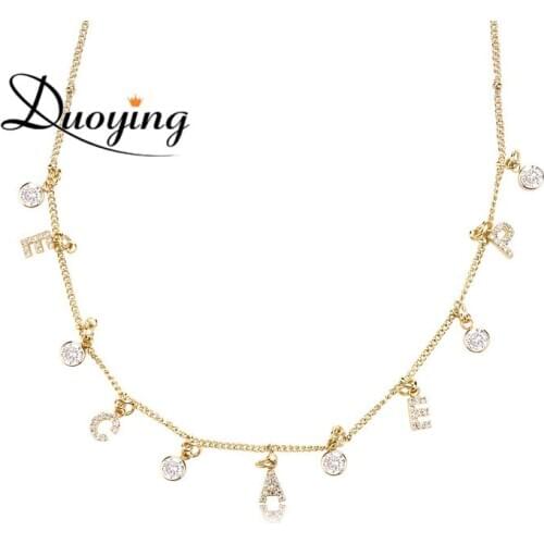 DUOYING Zircon Pave Letter Necklaces Names Balls Chain Necklaces 6mm Letters Personalized Custom Name Necklaces with Zirconia