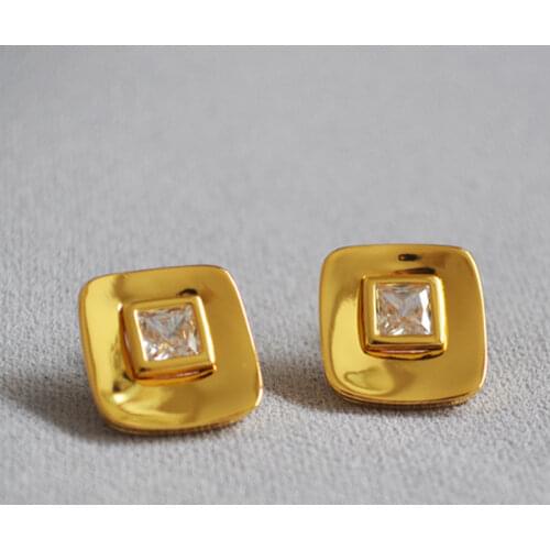 UILZ Luxury Women Gold Square Stud Earring with AAA Zircon White Color Double Earrings for Women Fashion Jewelry UE2698