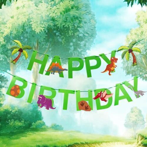 Jungle Dinosaur Party Banners Cartoon Dino Happy Birthday Bunting Garland Unique Decorations for kids Birthday Party Supplies