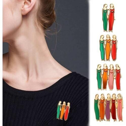 Sisters Pins Girlfriend Heart Enamel Pin & Brooch Girls Vintage Women Shirts Lapel Corsage Badge for Best Friends Gifts Jewelry