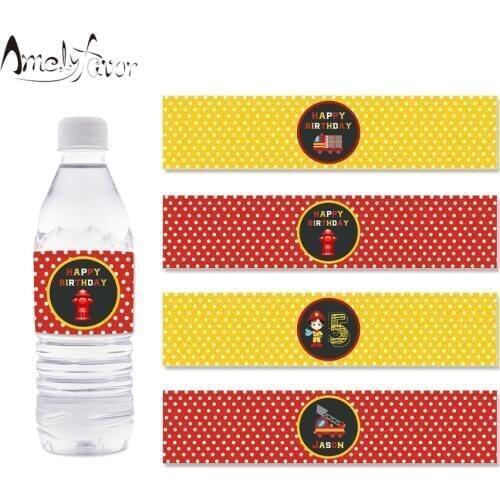 Firefighter Party Water Bottle Labels Fire Fighter Water Bottle Wrappers Kids Birthday Party Supplies Decoration Firefighter