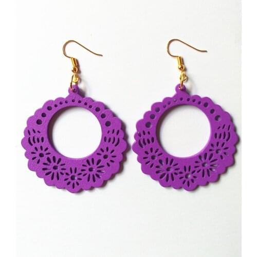 FUYIER9Color Wreath Round Flower Drop Earrings Handmade Cute Wooden Hollow Earrings Personality Gifts Women Party Wooden Jewelry