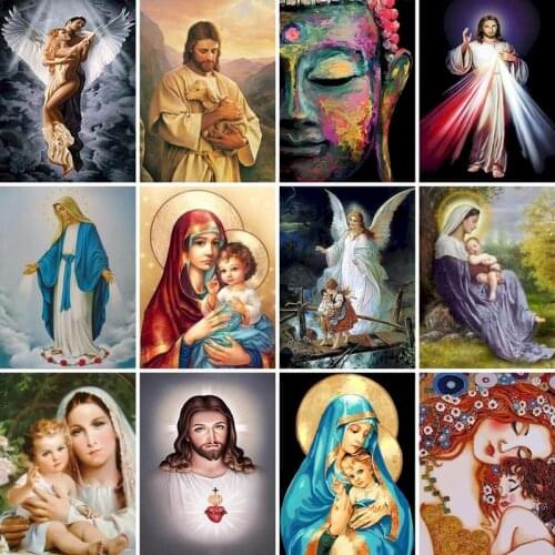 GATYZTORY 5D DIY Diamond Religion Portrait Picture Cross Stitch Diamond Embroidery Mosaic Diamond Home Decor