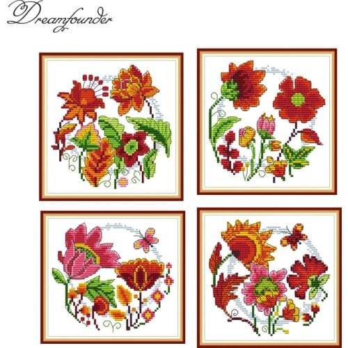 Round flower series cross stitch kit 14ct 11ct count print canvas stitches embroidery DIY handmade needlework plus