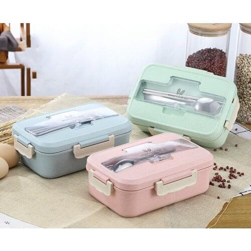 Microwave Lunch Box Wheat Straw Dinnerware Food Storage Container Children Kids School Office Portable Bento Box Lunch Bag