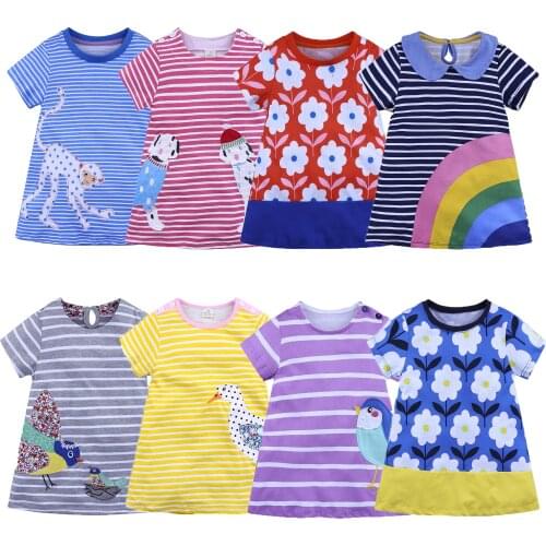 Summer Girls Dress Rainbow Dress Stripe Summer Cotton Dresses Kids Clothes Embroidery Girl Costume Party Dress For Kids 1-6 Year