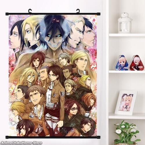 Hot Japanese Anime Manga Attack on Titan Eren Levi Mikasas Armin Wall Scroll Mural Poster Otaku Home Decor Collection XMAS Gift