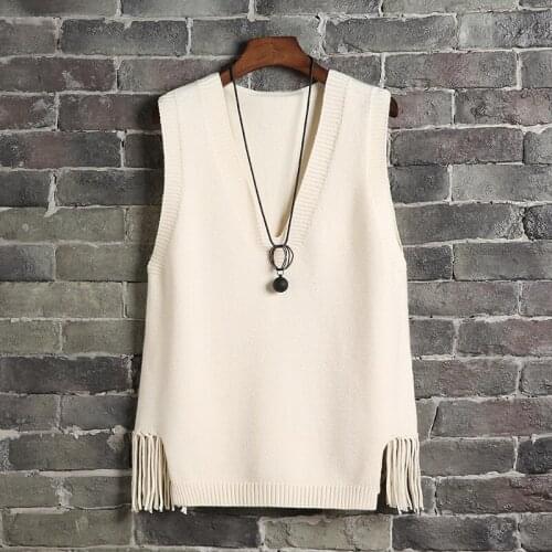 Fashion V-neck Knitted Vests Autumn Winter Women Sweater Vests Casual Loose Outwear Solid color Sweater Vests