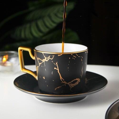 Marble Phnom Penh Ceramic Coffee Cup with Saucer and Spoon Set Nordic Porcelain Office Teacups Cafe Espresso Cup Drinkware