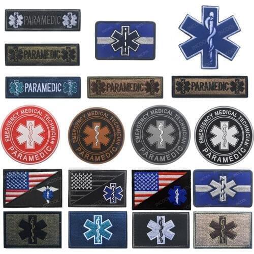 US USA Flag/EMT Star of Life Embroidery Patch Paramedic Medic Medical Aid Cross Military Patches Emblem Embroidered Badge