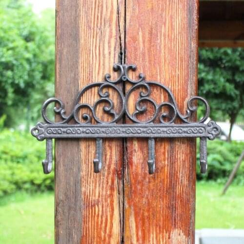 Retro Rustic Hollow Row Cast Iron Wall Hook With Four Hangers Farm House Accents Handmade Home Decor Metal Wall Mounted Racks