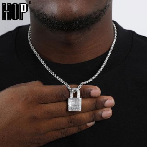 Hip Hop Charm Bling Lock Iced Out Bling Cubic Zircon CZ Necklace & Pendant For Men Jewelry