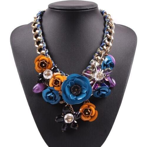 Hot Sale New Fashion Vintage Jewelry Colorful Flower Cotton Rope Knitted Chunky Statement Choker Necklaces for Women