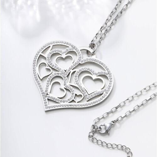 Stainless Steel Hollow Heart Pendant Necklace For Women Crystal Muti-Hearts Long Necklace Party Gift Wedding Jewelry Dropship