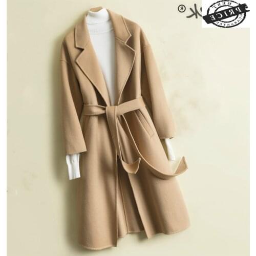 Coats Autumn Women Winter 100% Wool Jacket Double-side Woolen Coat Female Korean Fashion Slim Belt Spring Clothes LWL122a