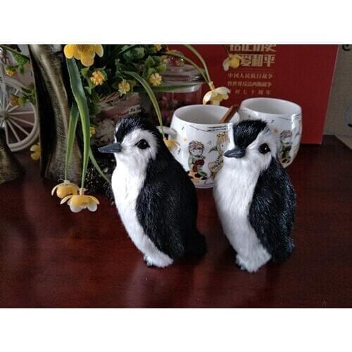 A pair of small cute simulation penguin toy resin&fur black&white penguin model gift about 12x7cm 0966