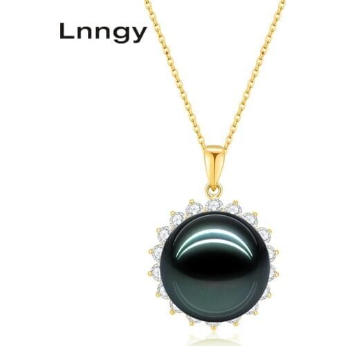 Lnngy 18K Gold Natural Black Tahiti Pearl Pendant 18K White Gold/Yellow Gold/Rose Gold Diamond Pendant 12mm Separate Pendant
