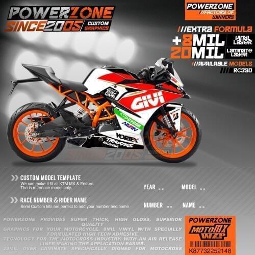 PowerZone Custom Team Graphics Backgrounds Decals 3M Stickers Kit For KTM RC390 2014-2016 2017-2019 148