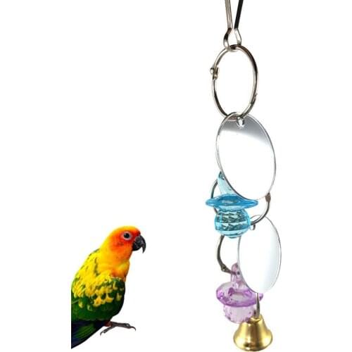 Durable Mirror Bell Acrylic Little Nipple Pet Bird Parrot Chew Bite Cage Hanging Transparent Color Round With Bell Design Toy